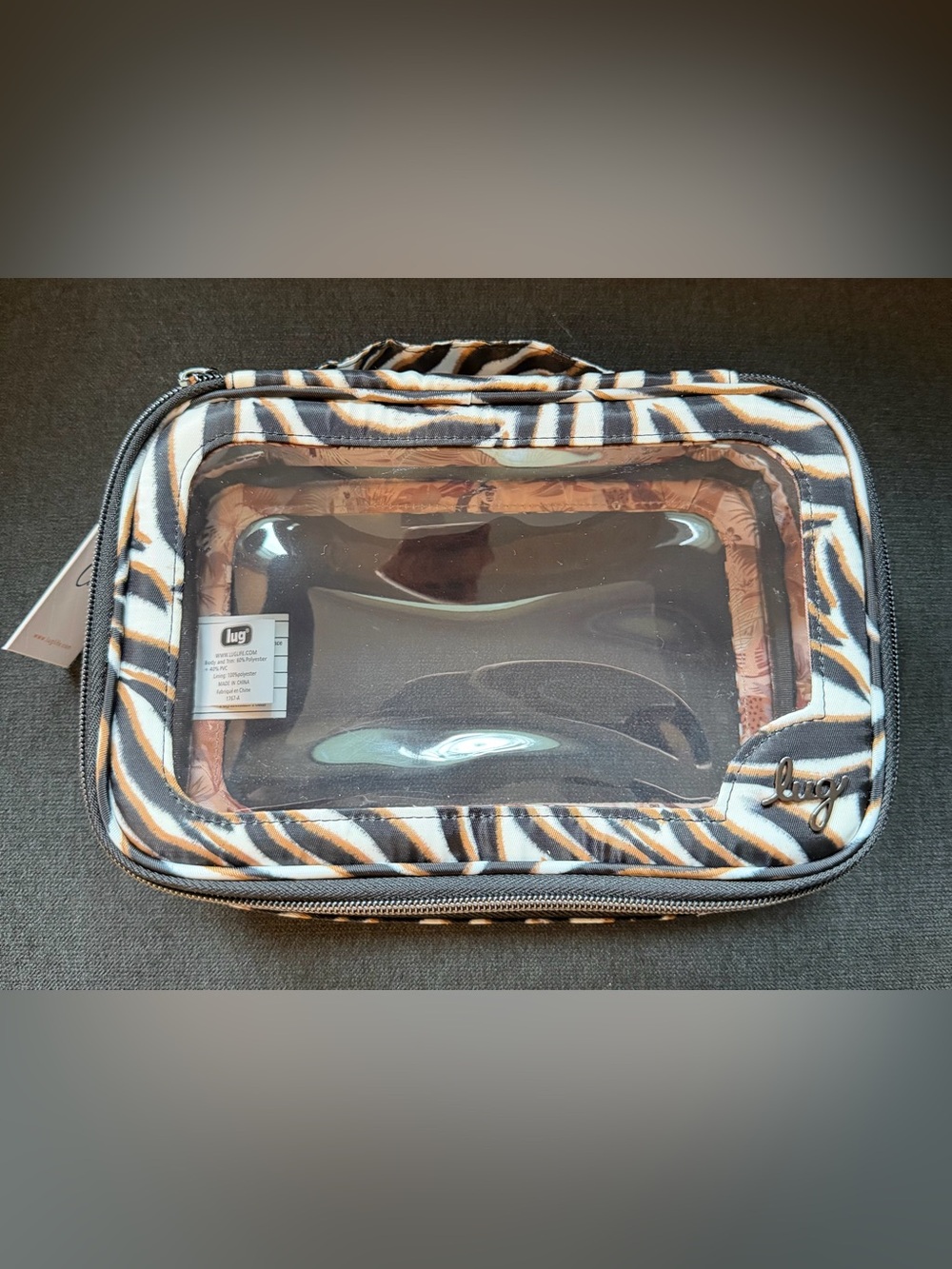 Lug Clear Zip Storage Pouch Bag – Zebra Sand (Black White Brown Animal)
